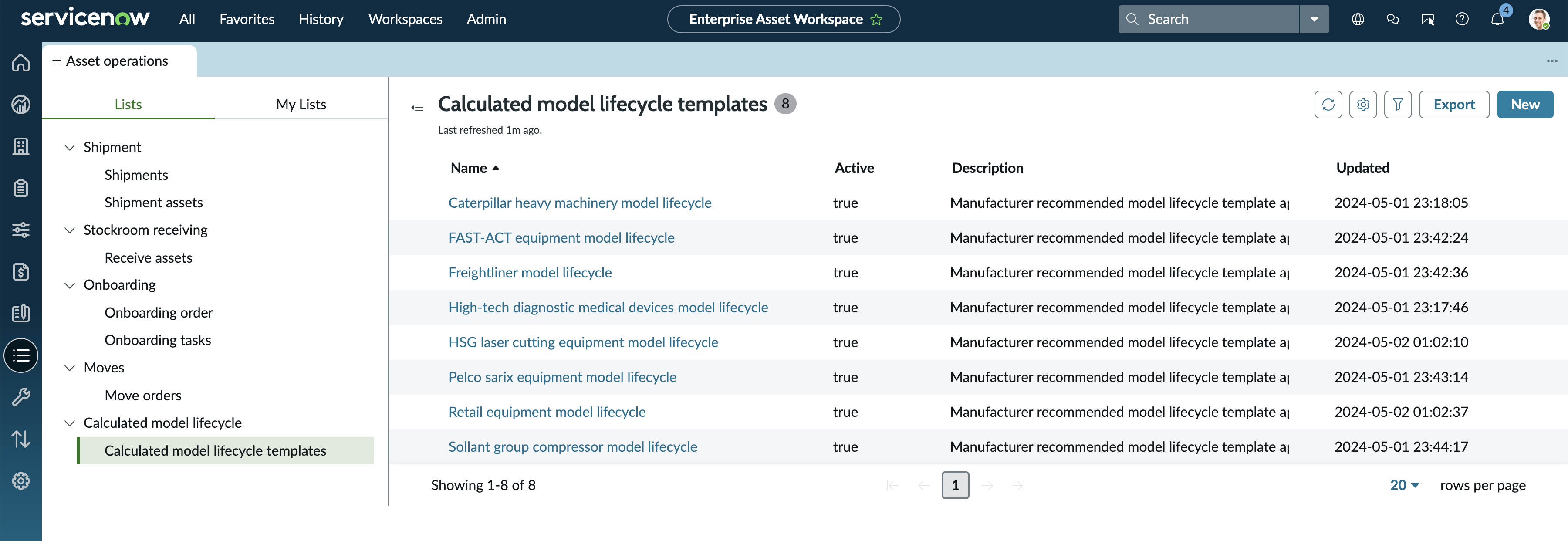Asset operations view.