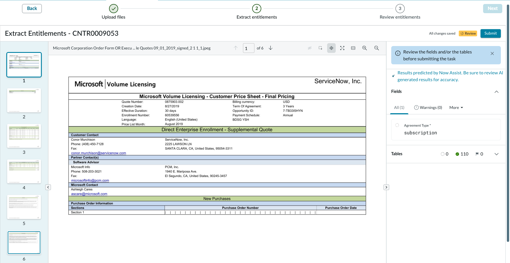 Extract entitlements page
