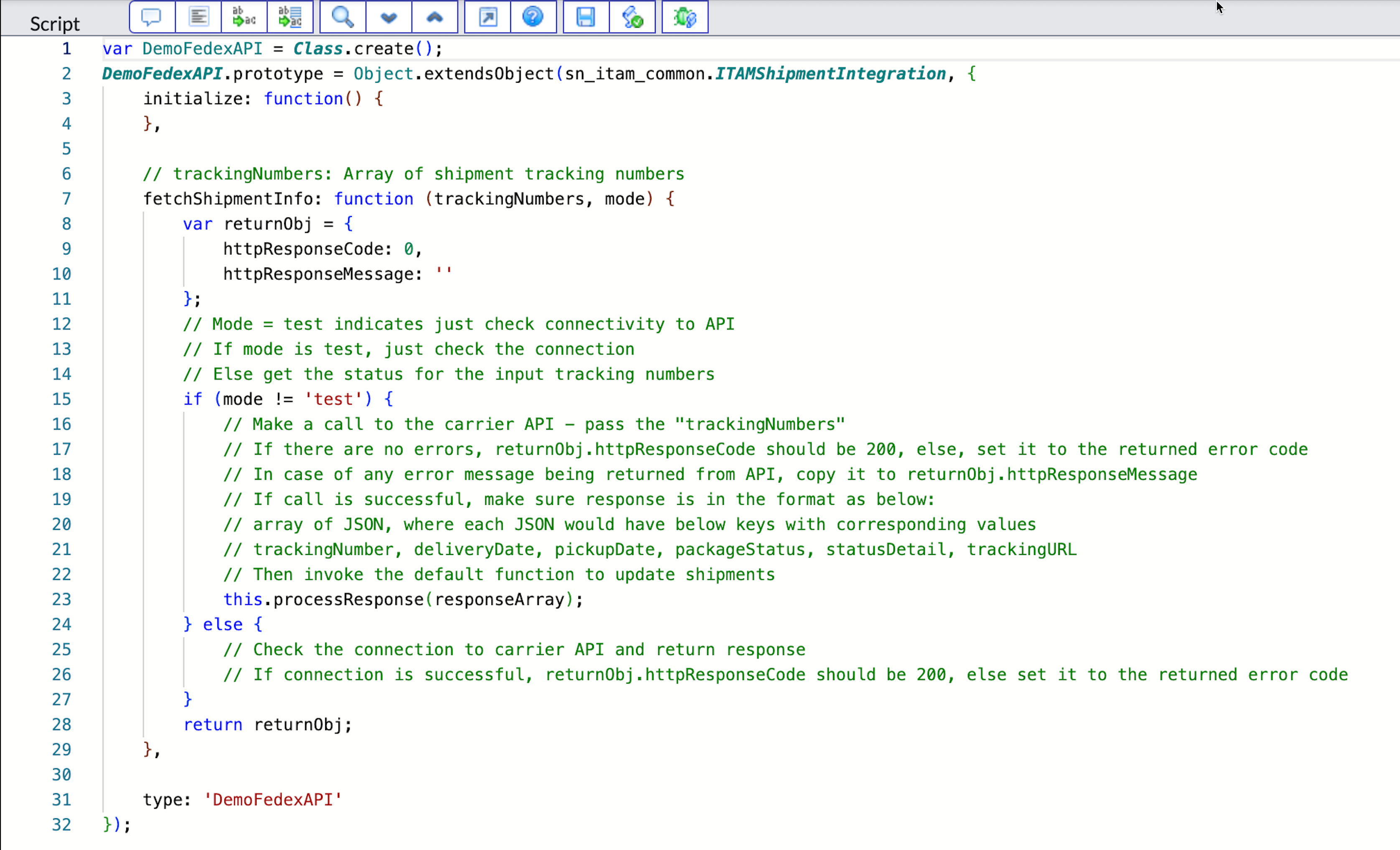 ITAMShipmentIntegration script include with ITAM processResponse function