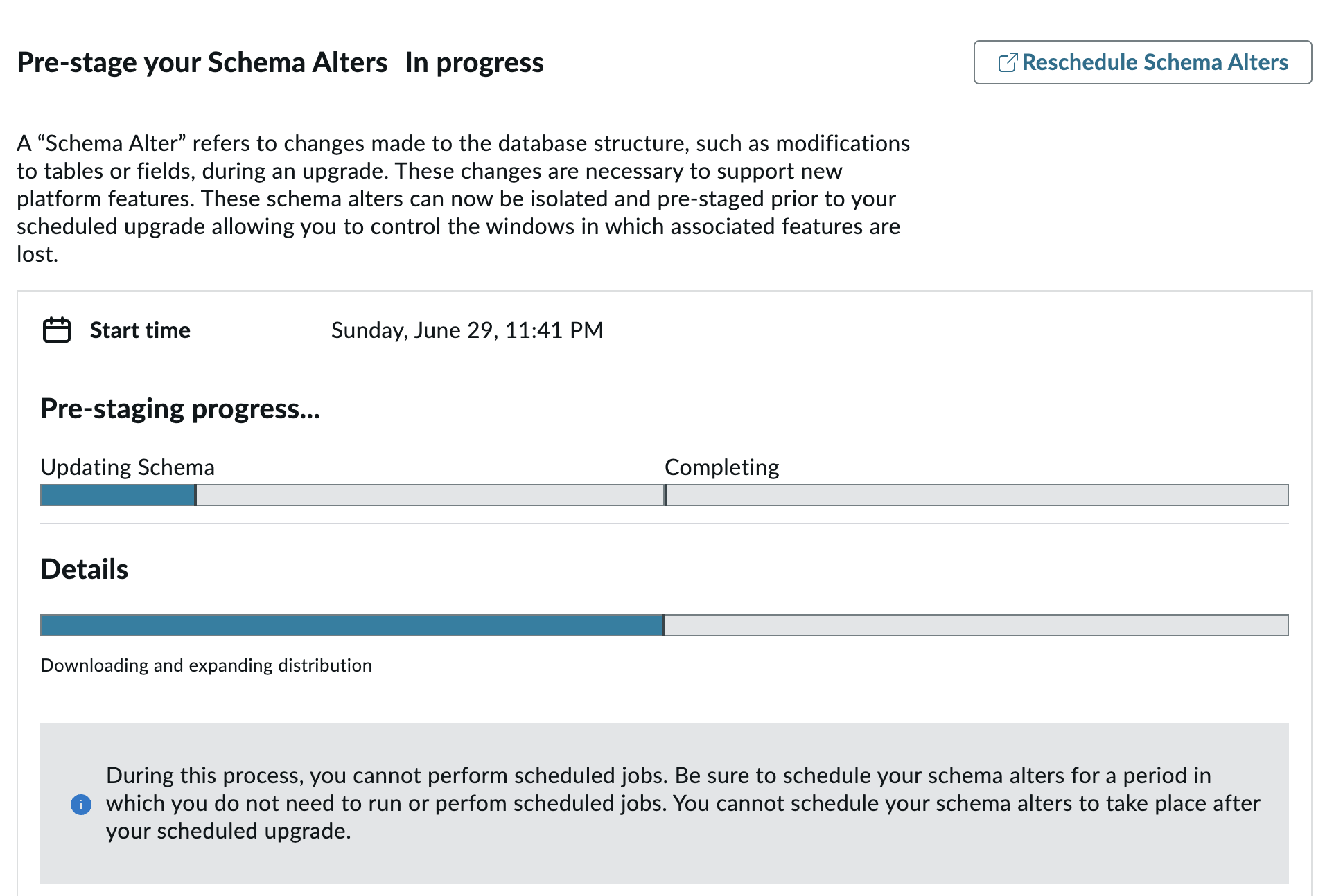 Screenshot showing schema alters