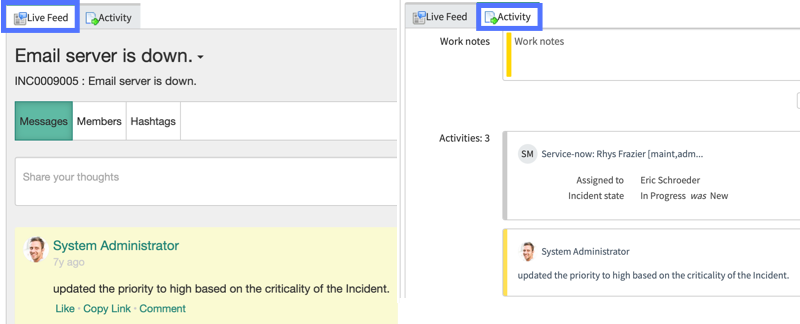 Live Feed/Activity toggle