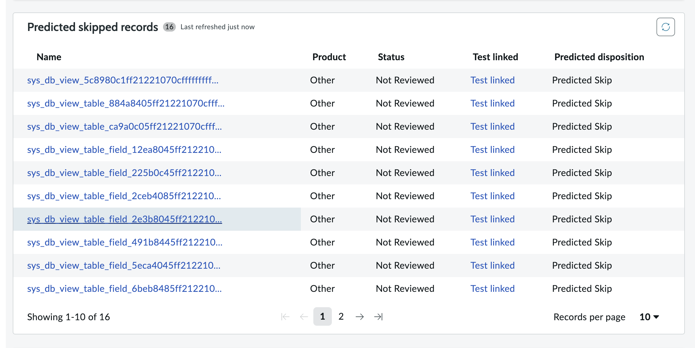 Screenshot showing the predicted skipped records list
