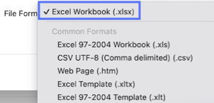 Saving the completed spreadsheet. The file format Excel Workbook (.xlsx) is highlighted.