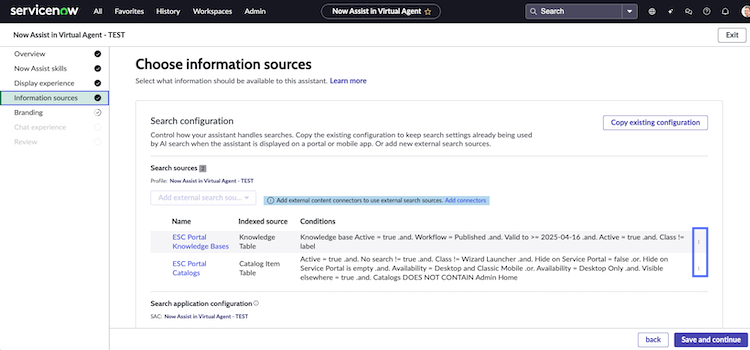 Edit conditions of search sources.