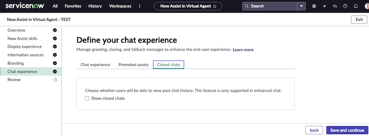 Check box to allow users to view past chat history.