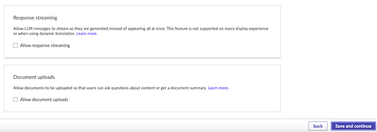 Response streaming and document uploads screen.