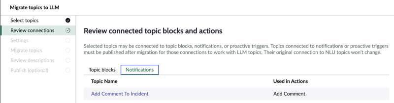 Review topic blocks or notifications to see where they are used prior to continuing on in the topic migration workflow.