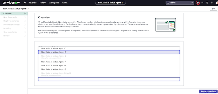 Drop-down list showing all available secondary assistants.