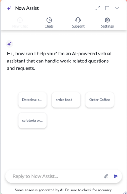 Now Assist greeting the user