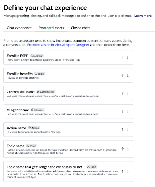 List of promoted topics that can be reordered.