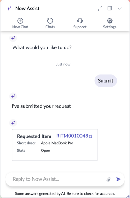 Catalog confirmation card appears in the chat.