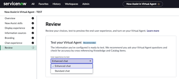 Test the Virtual Agent.