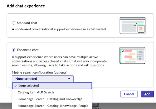 List of optional mobile search configurations for the assistant.