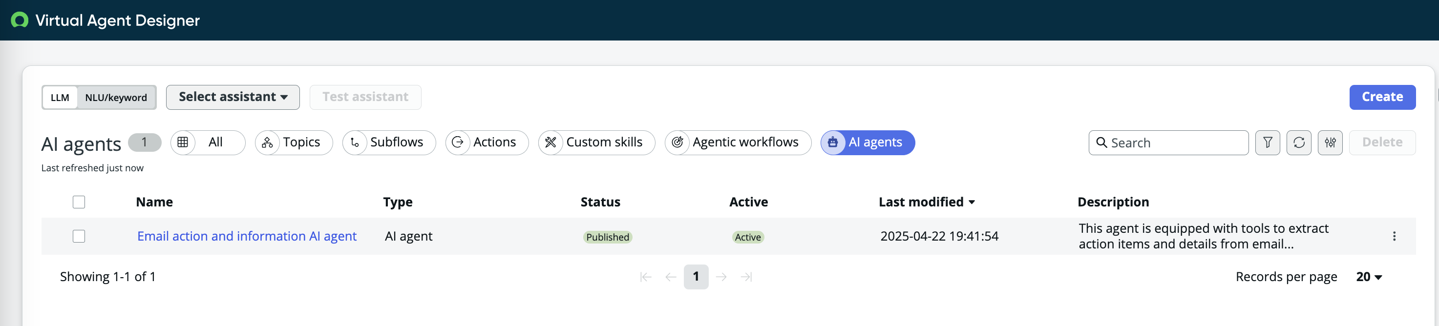 AI agents in Virtual Agent Designer.