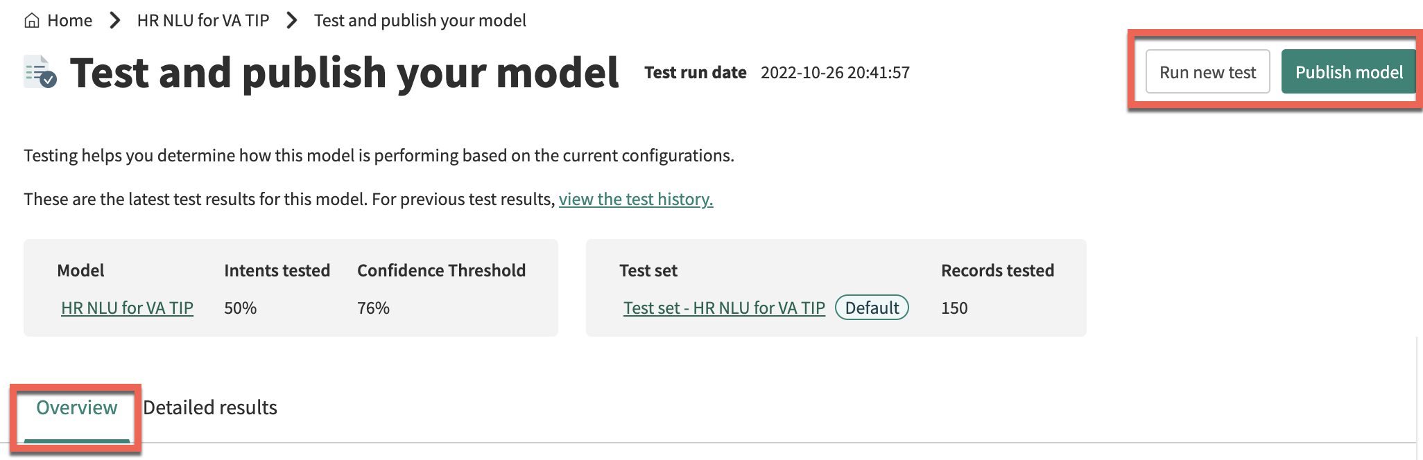 Tester et publier la page de vue d’ensemble de votre modèle