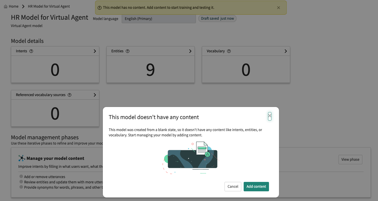 Page des détails du modèle après avoir créé un modèle à partir d’une page vide.