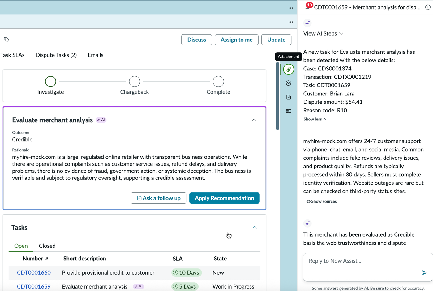 Evaluate merchant analysis AI agent in ACH disputes