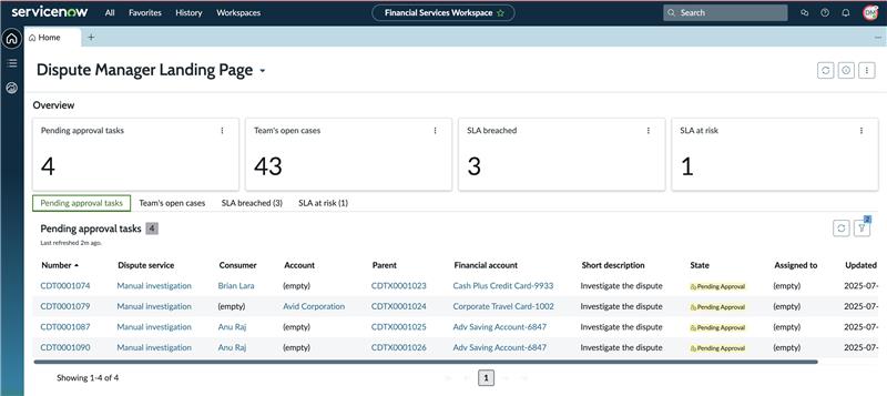 Dispute manager landing page