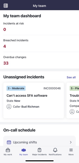 Dashboard „Mein Team“