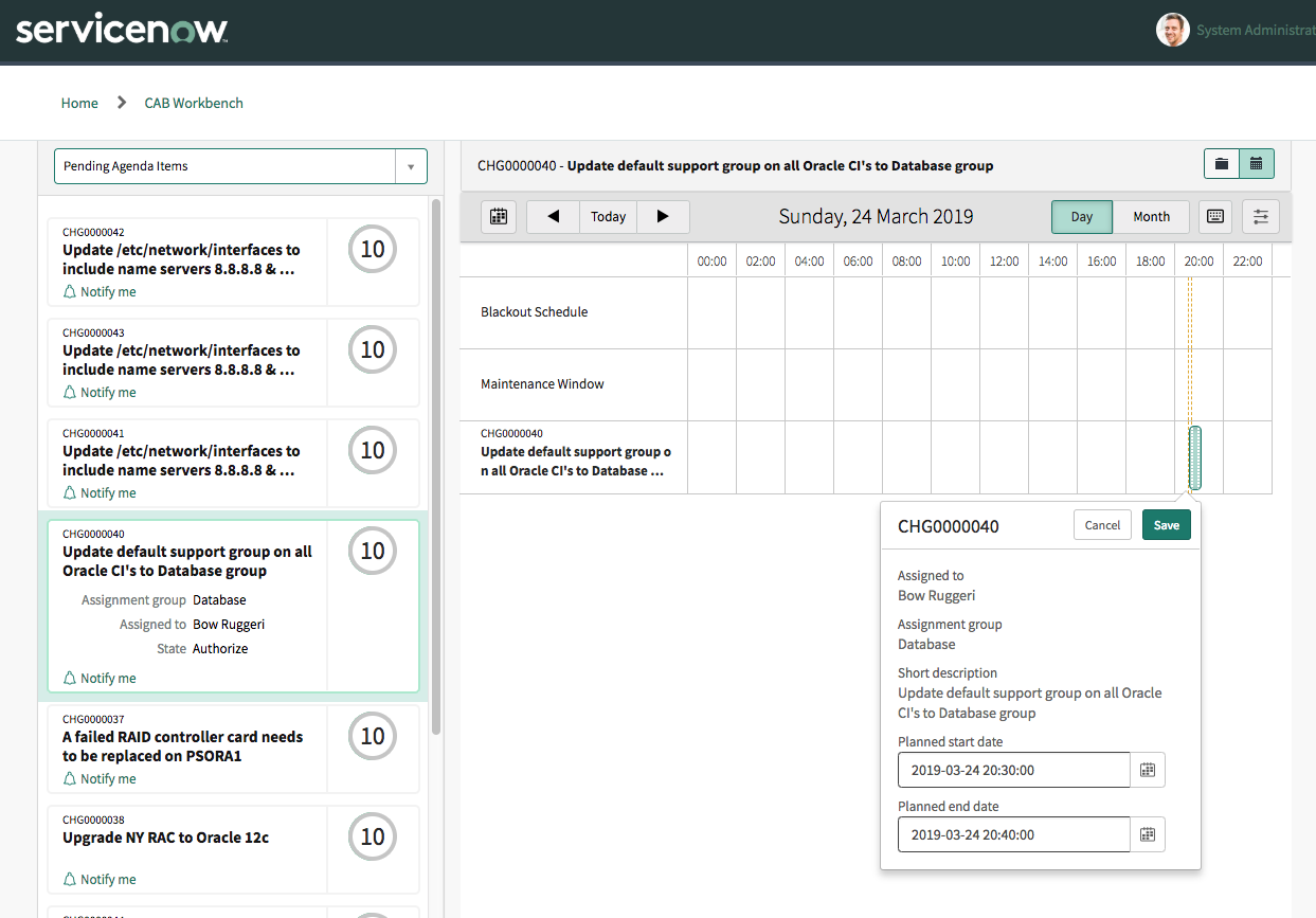 Erweiterte Ansicht der Workbench für CAB-Meetingdetails