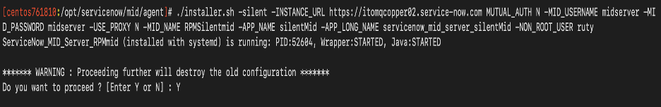 Ligne de commande Linux après utilisation de la commande d’installation silencieuse.