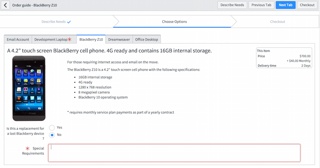 Champs obligatoires du guide de commande