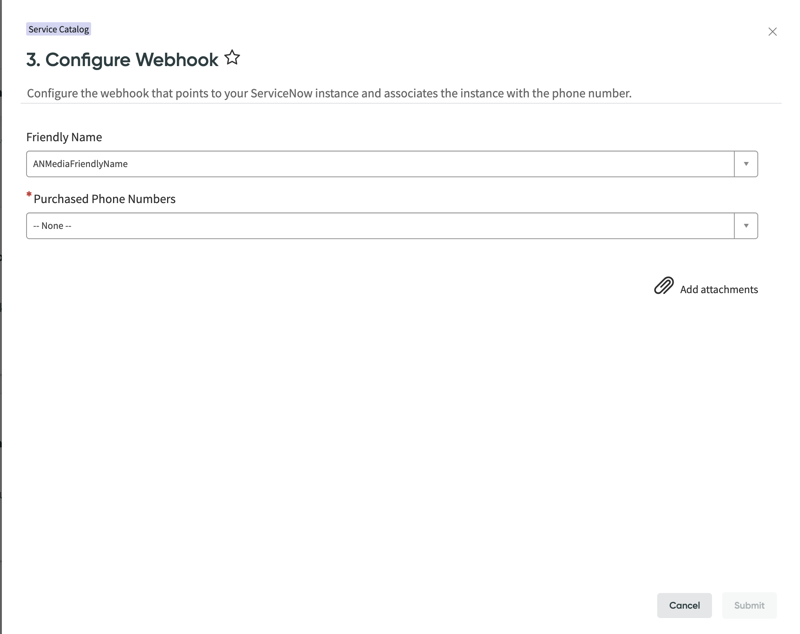 Élément de catalogue pour la configuration du webhook.