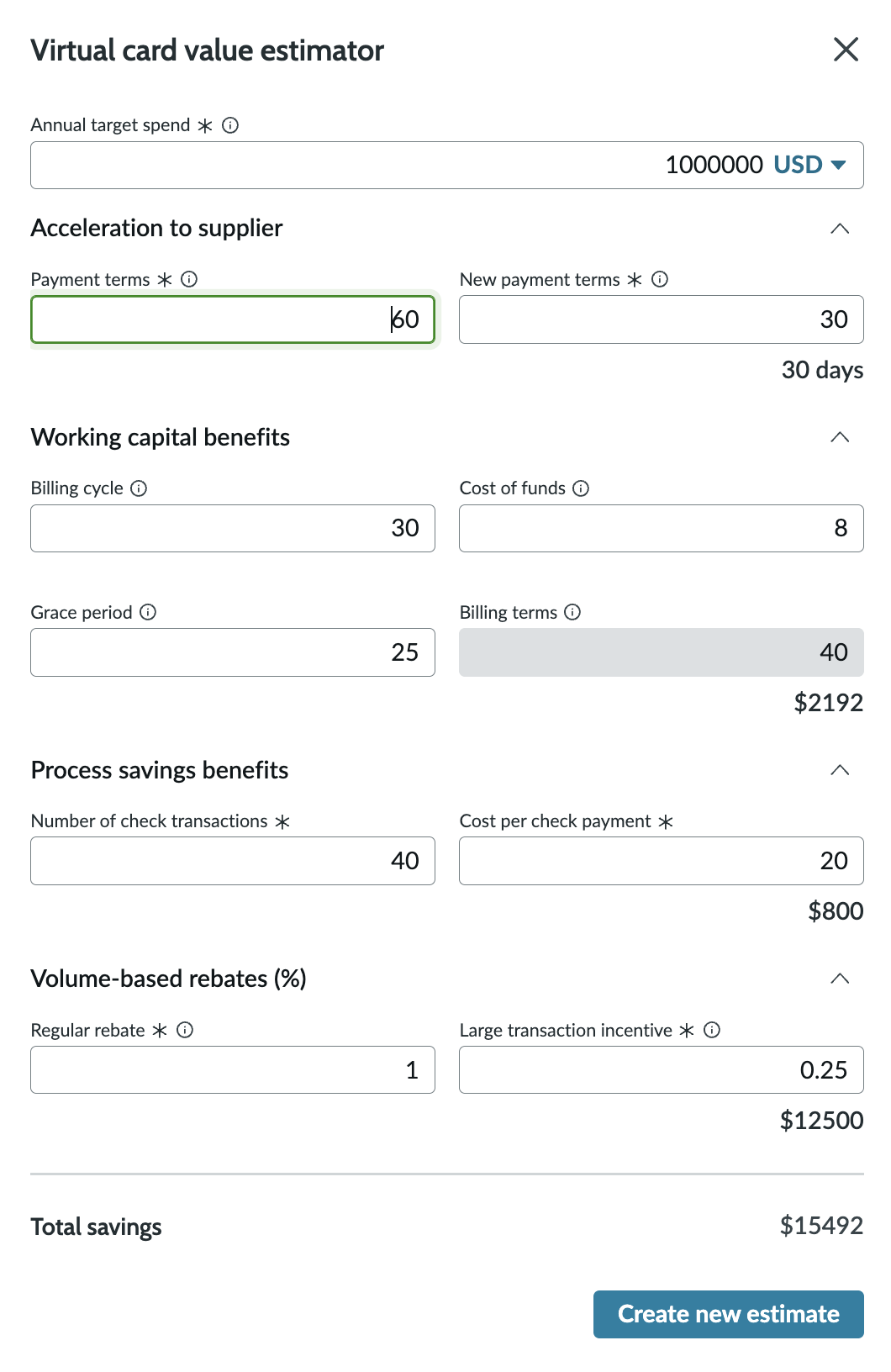 Estimador de valor do cartão virtual