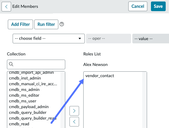 サードパーティ連絡先への vendor_contact ロールのアサイン。