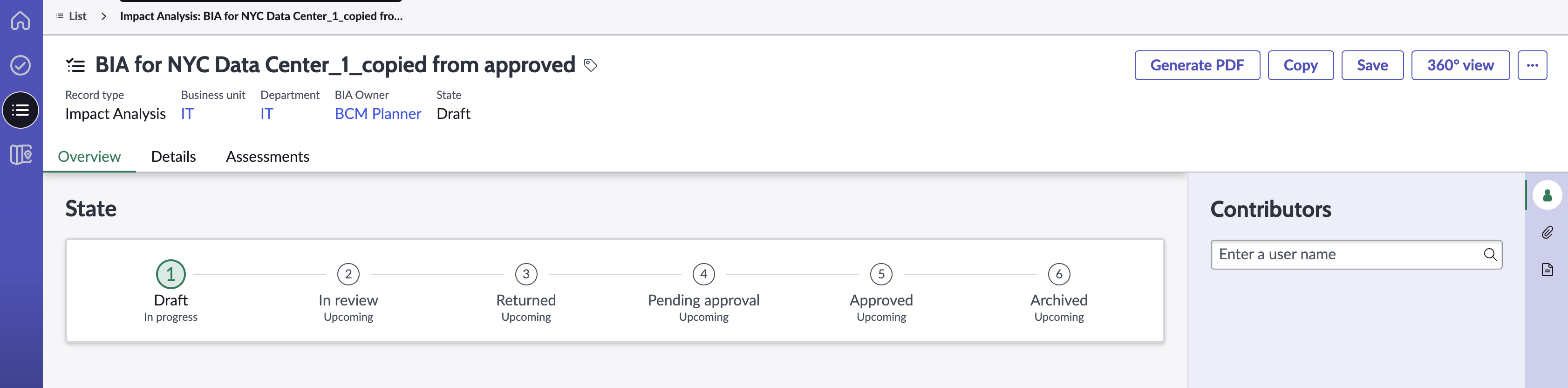 Header of a record page.