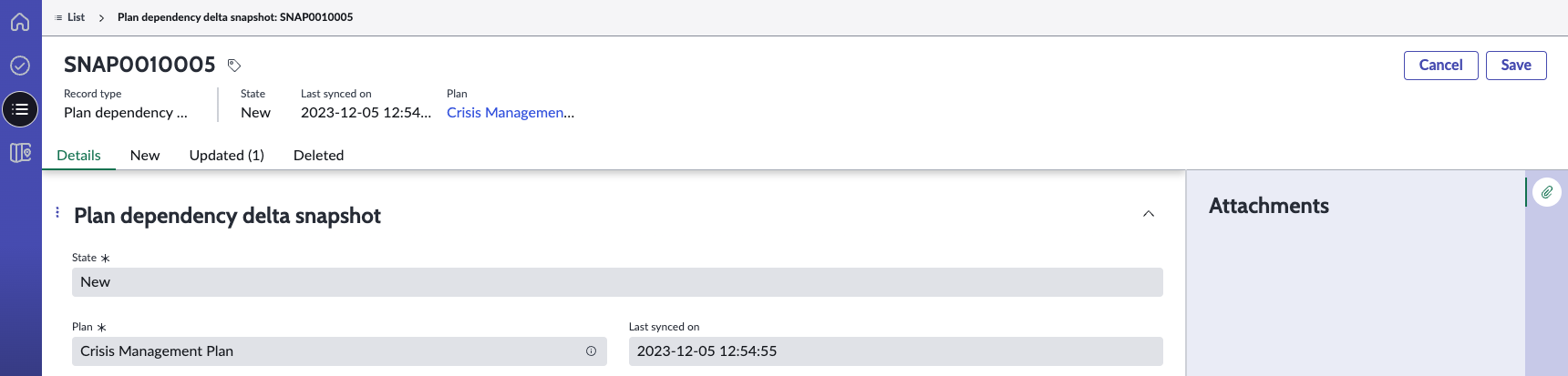 BCP snapshot record.