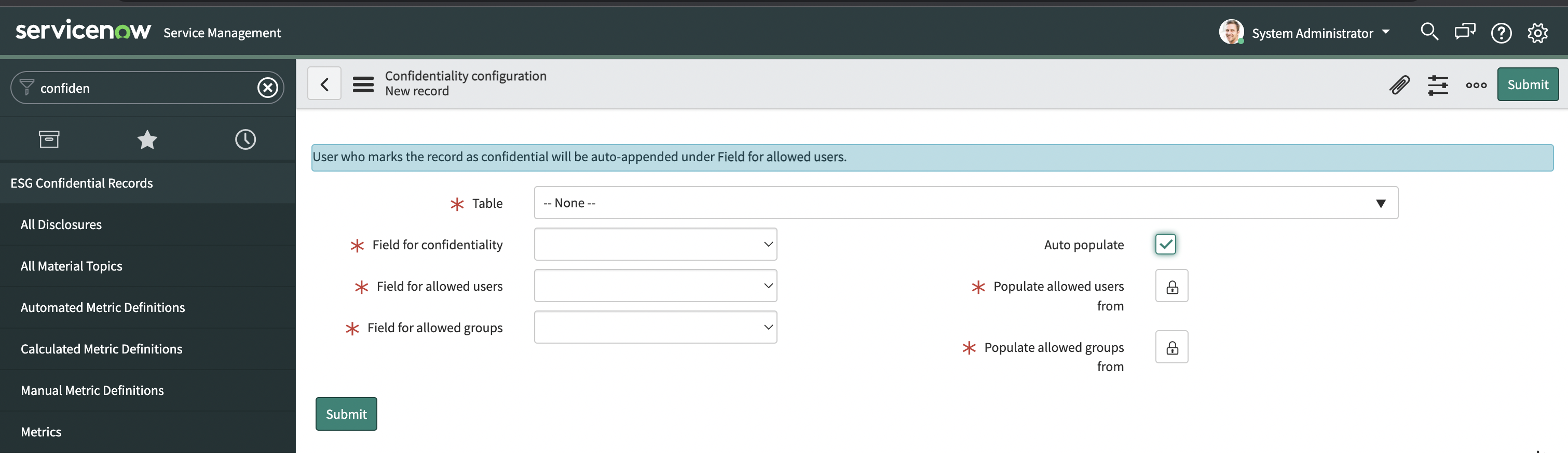 Confidentiality configuration record.