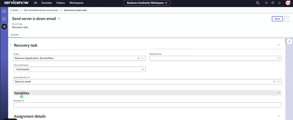 Variables for the automated flow.