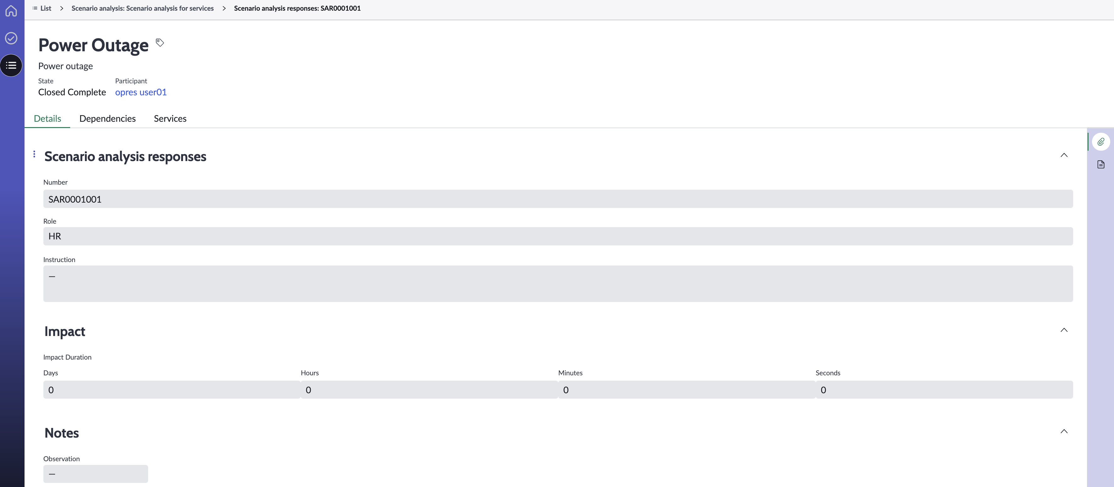 Response task that has been completed.