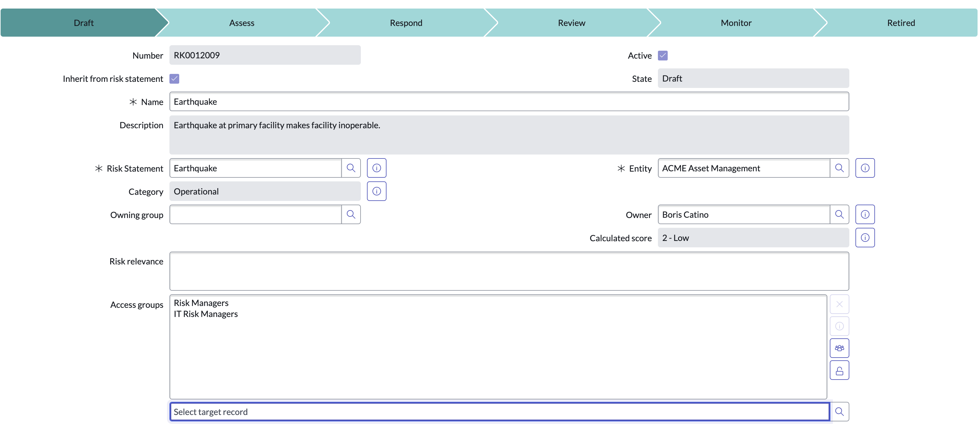 Access groups option in the form.