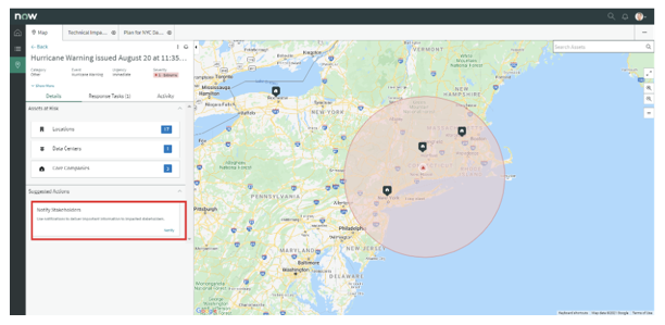 BCM use case: Send notifications and activate recovery plans.