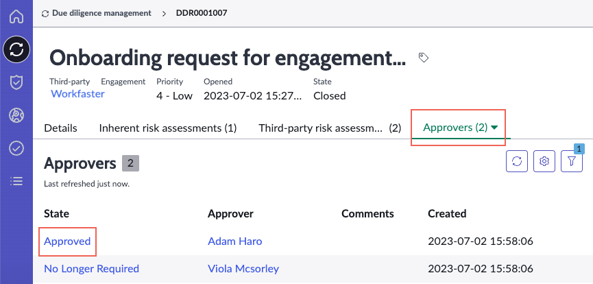 Accessing the Approvers tab.