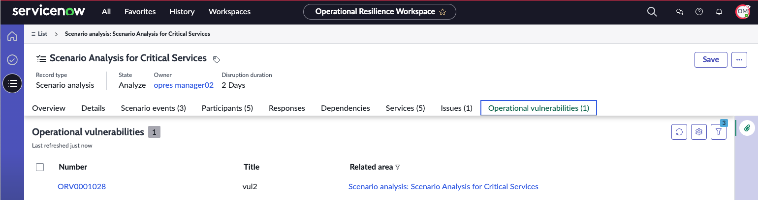 Scenario analysis record.