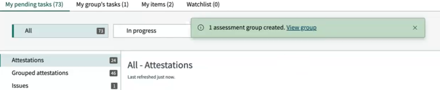UI message with link to the grouped assessments.