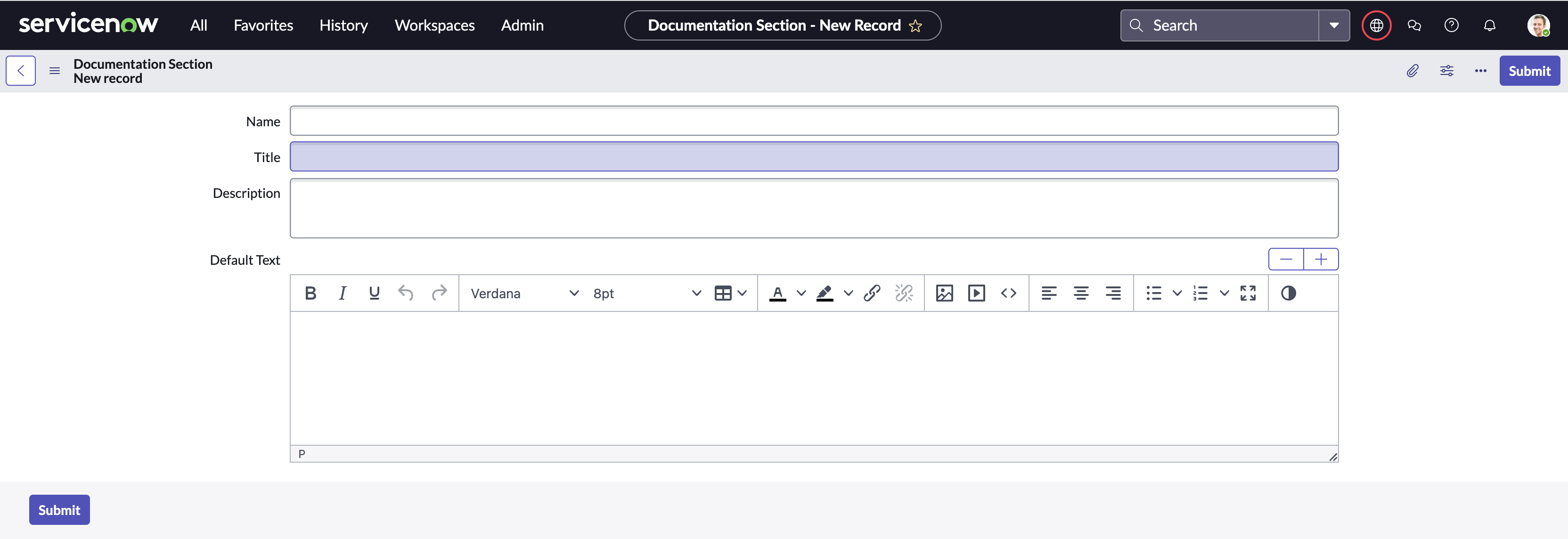 Documentation section template.