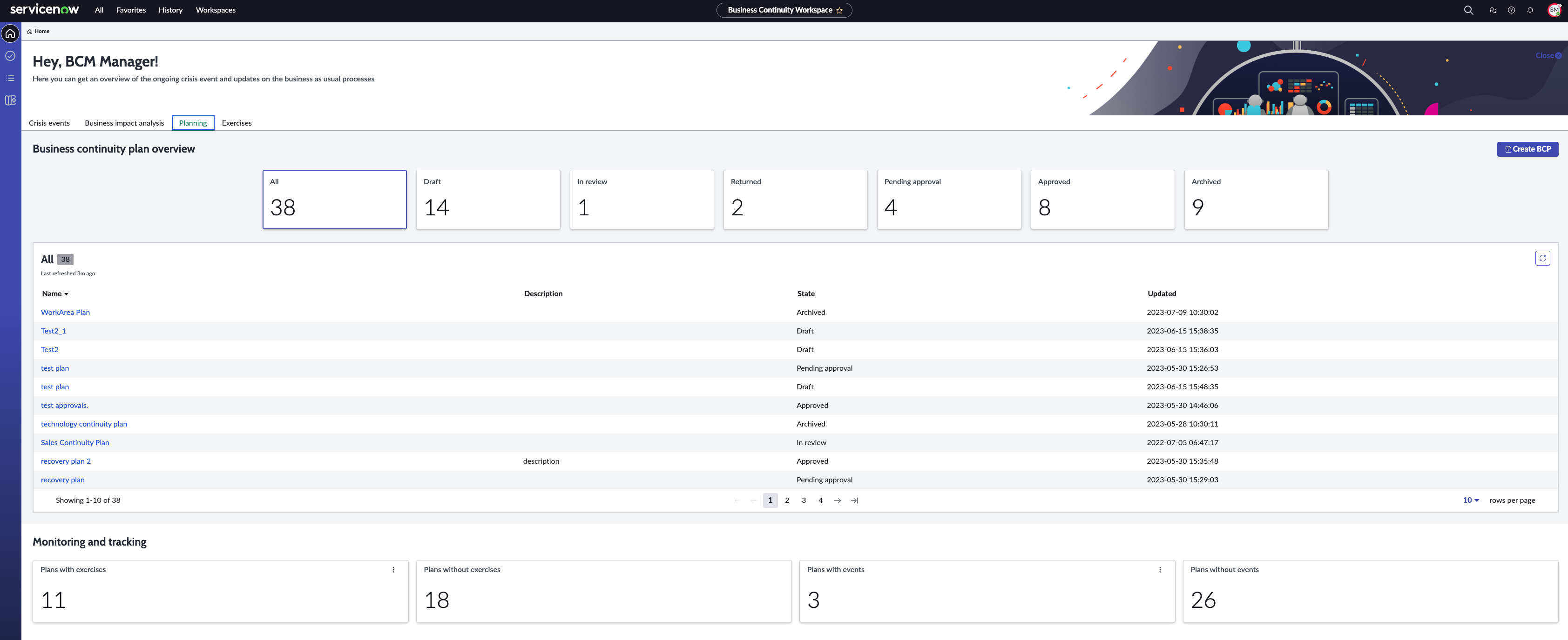 Planning tab in the Home page.