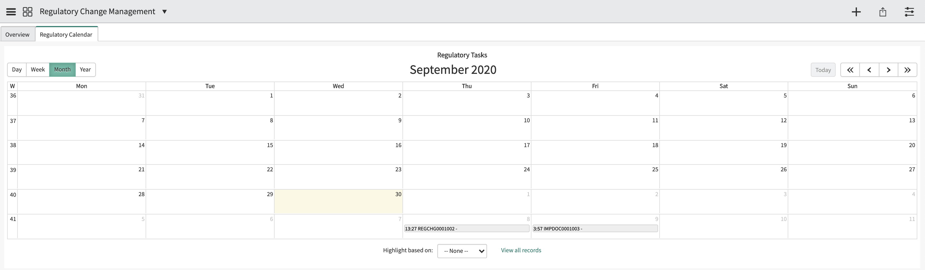 Overview of the Regulatory Calendar.