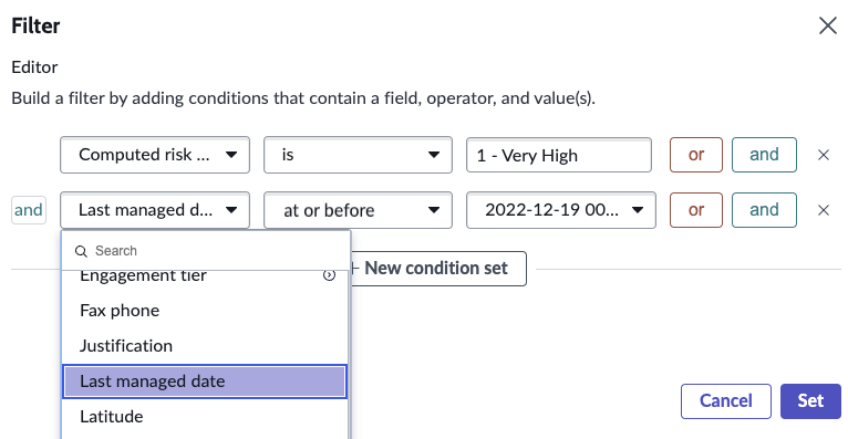 Configuring the conditions that trigger an active rule.