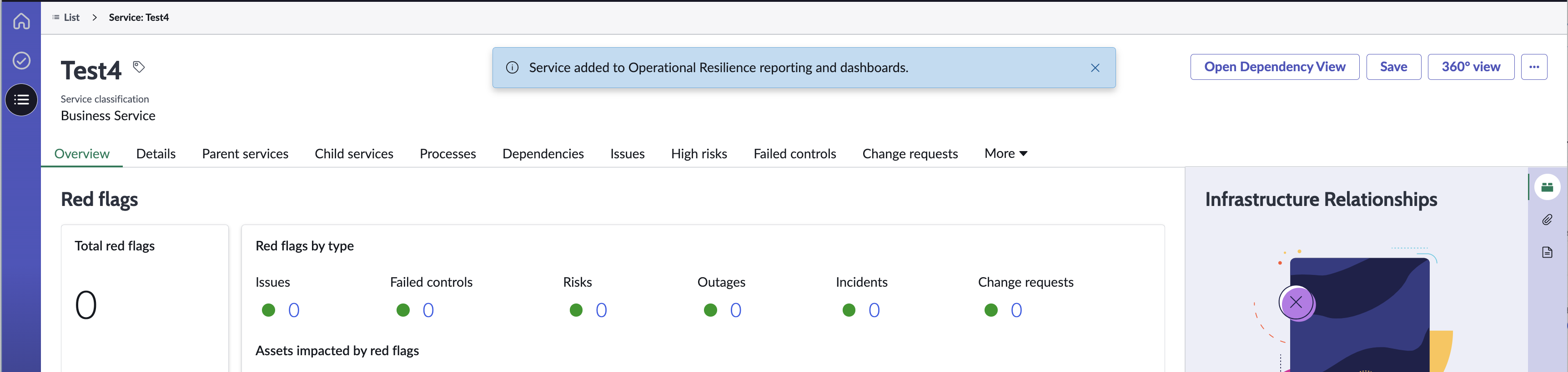 Service added to Operational Resilience reporting.