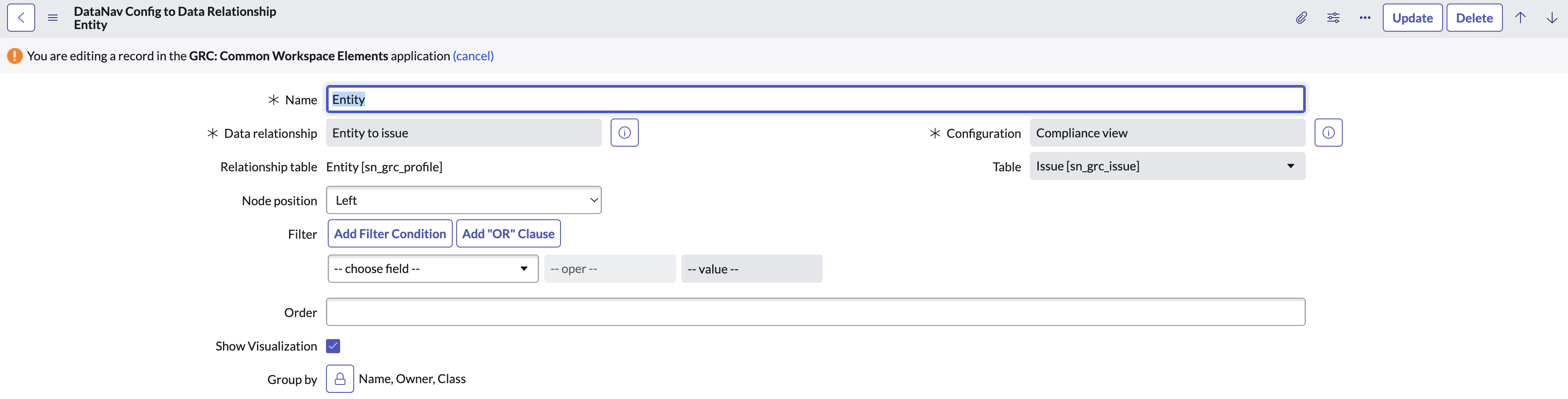 Show Visualization option for a record.