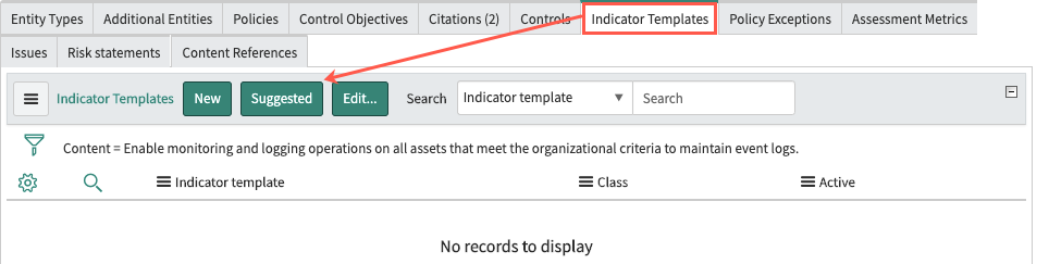 Indicator Templates related list