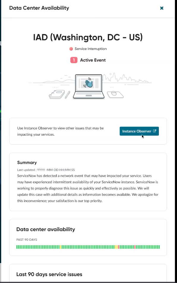 Shows the data center details page after expanding from the cloud map.