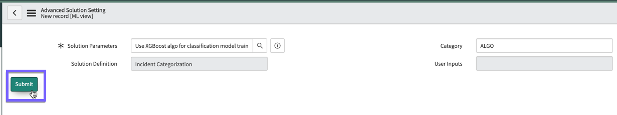 This image shows the new Advanced Solution Setting record you created.