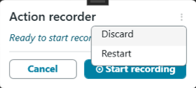 Floating recorder panel that has Discard, Pause, and Start recording UI actions.