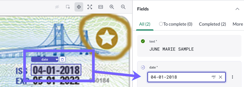 Box drawn on the document to extract the date field value.
